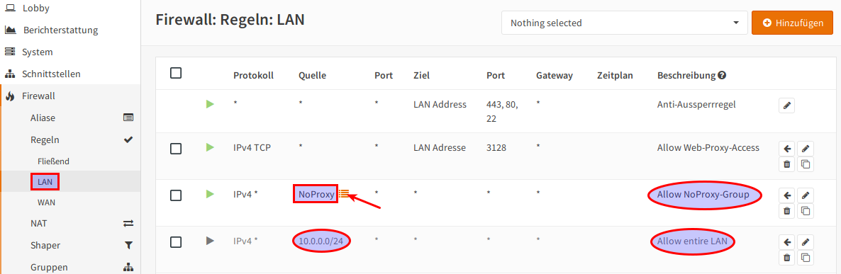 OPNsense Regeln LAN