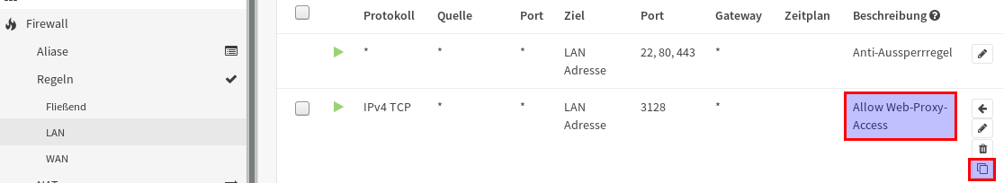 OPNsense Firewall Regeln LAN klonen