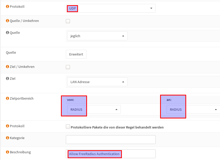 OPNsense Firewall Regeln LAN Radius