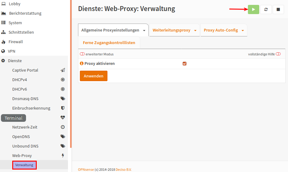 OPNsense Proxy-Verwaltung