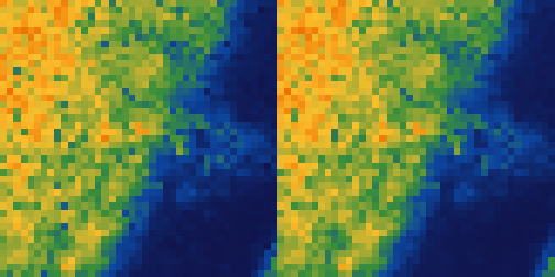 Comparison of mapping data before (left) and after (right) being treated with the Denoise filter