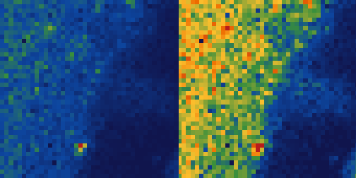 Comparison of mapping data before (left) and after (right) being treated with the Outlier Correction filter where small, extremely intense spots are brought in line with the rest of the map.